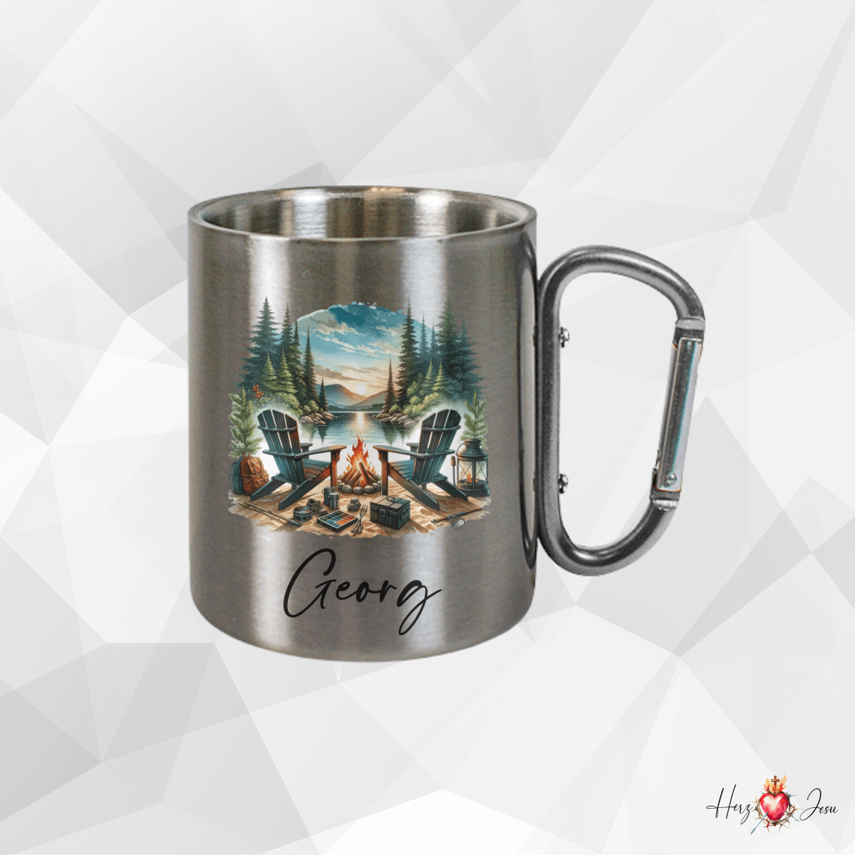 Personalisierte Edelstahl Tasse mit Namen Kaffeetasse Geschenkidee Camping Outdoor_009K - Herz Jesu