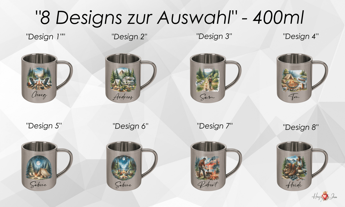 Personalisierte Edelstahl Tasse mit Namen Kaffeetasse Geschenkidee Camping Outdoor_009K - Herz Jesu