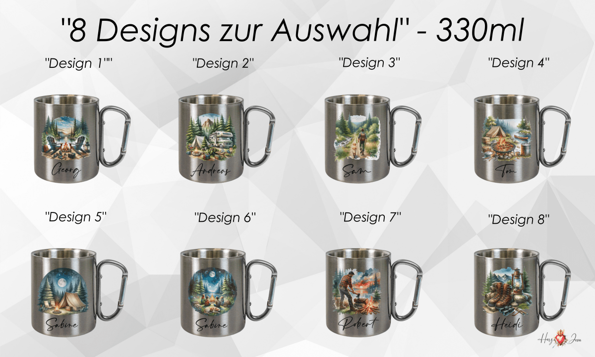 Personalisierte Edelstahl Tasse mit Namen Kaffeetasse Geschenkidee Camping Outdoor_009K - Herz Jesu