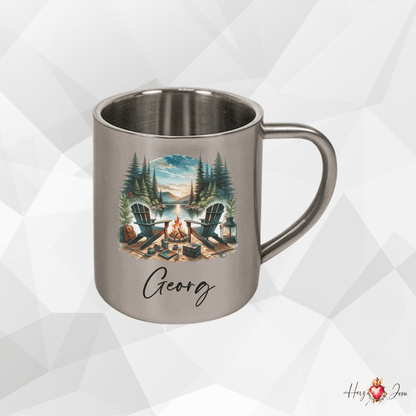 Personalisierte Edelstahl Tasse mit Namen Kaffeetasse Geschenkidee Camping Outdoor_009K - Herz Jesu