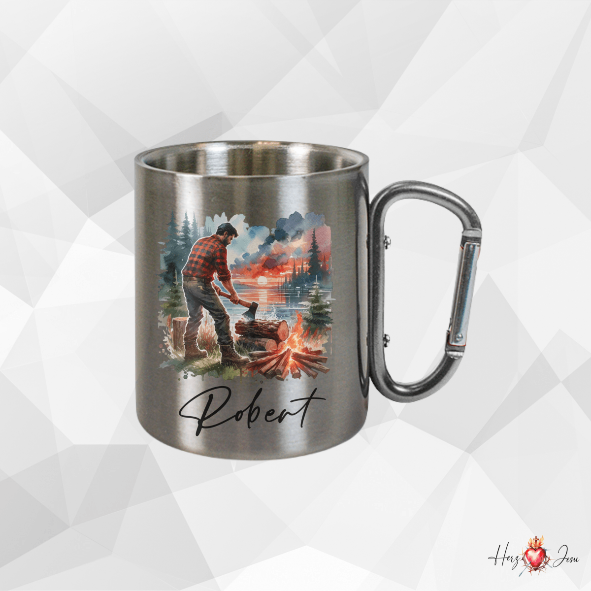 Personalisierte Edelstahl Tasse mit Namen Kaffeetasse Geschenkidee Camping Outdoor_009K - Herz Jesu
