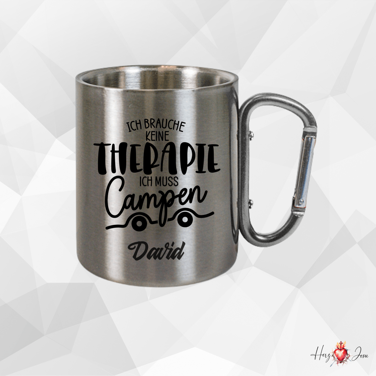 Personalisierte Edelstahl Tasse mit Namen Kaffeetasse Geschenkidee Camping Outdoor_012K - Herz Jesu