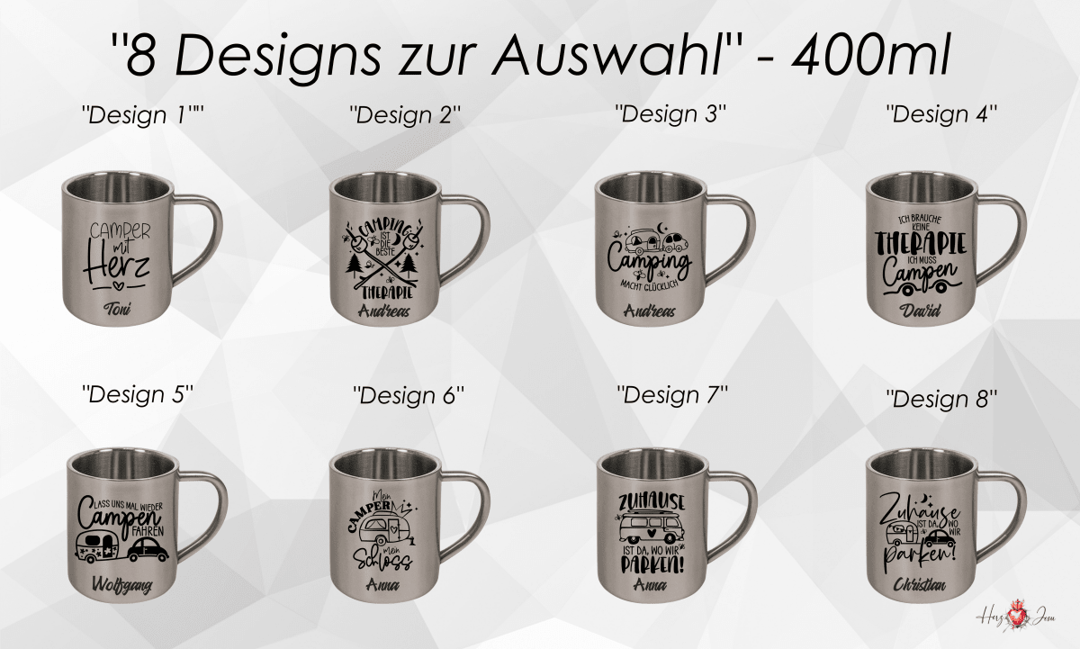 Personalisierte Edelstahl Tasse mit Namen Kaffeetasse Geschenkidee Camping Outdoor_012K - Herz Jesu