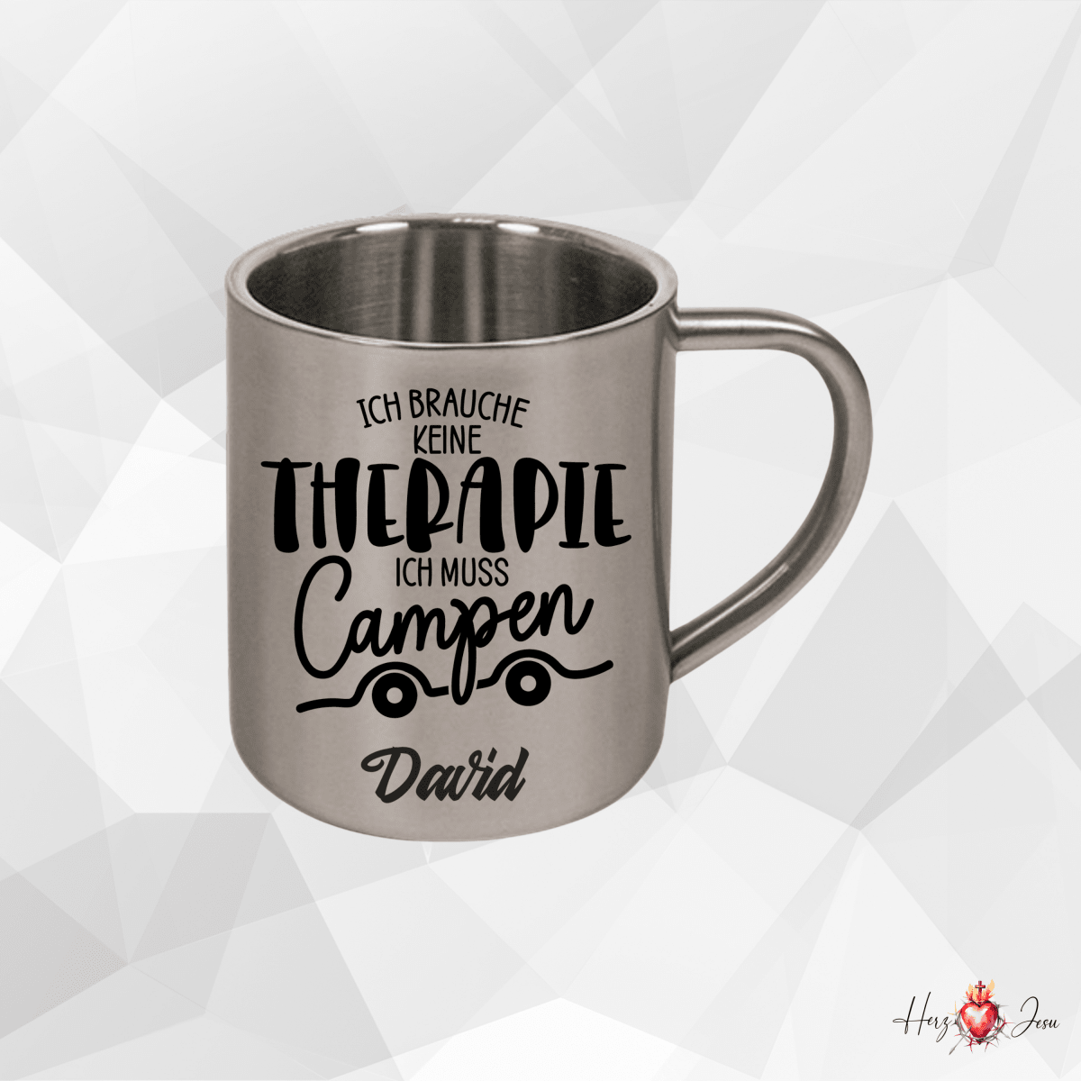 Personalisierte Edelstahl Tasse mit Namen Kaffeetasse Geschenkidee Camping Outdoor_012K - Herz Jesu