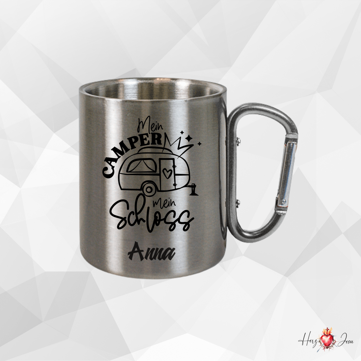 Personalisierte Edelstahl Tasse mit Namen Kaffeetasse Geschenkidee Camping Outdoor_012K - Herz Jesu