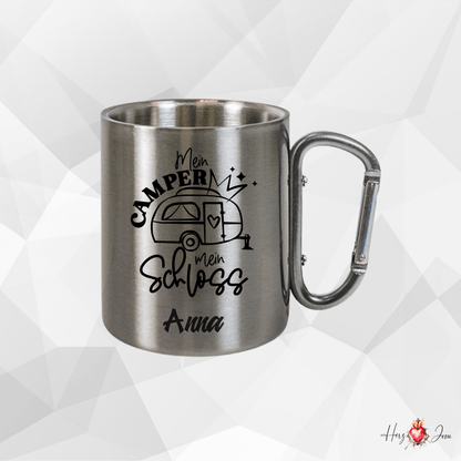 Personalisierte Edelstahl Tasse mit Namen Kaffeetasse Geschenkidee Camping Outdoor_012K - Herz Jesu