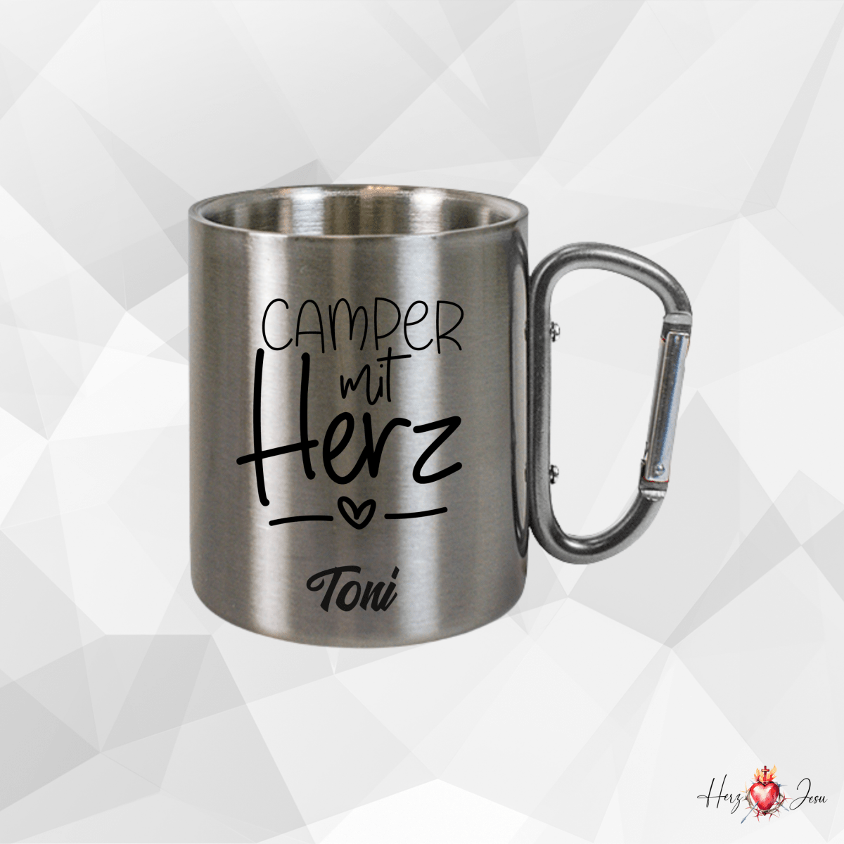 Personalisierte Edelstahl Tasse mit Namen Kaffeetasse Geschenkidee Camping Outdoor_012K - Herz Jesu