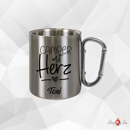Personalisierte Edelstahl Tasse mit Namen Kaffeetasse Geschenkidee Camping Outdoor_012K - Herz Jesu