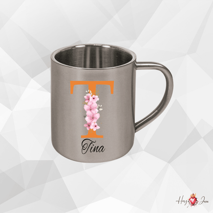 Personalisierte Edelstahl Tasse mit Namen Kaffeetasse Geschenkidee Camping Outdoor_013K - Herz Jesu