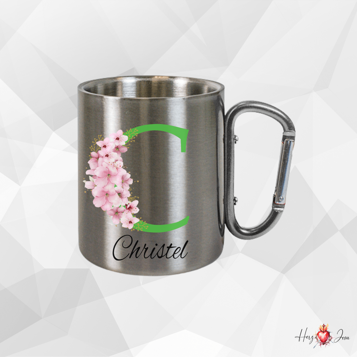 Personalisierte Edelstahl Tasse mit Namen Kaffeetasse Geschenkidee Camping Outdoor_013K - Herz Jesu