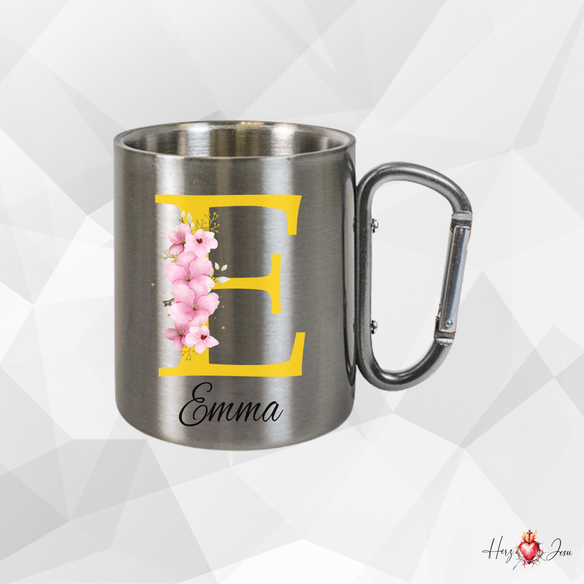 Personalisierte Edelstahl Tasse mit Namen Kaffeetasse Geschenkidee Camping Outdoor_013K - Herz Jesu