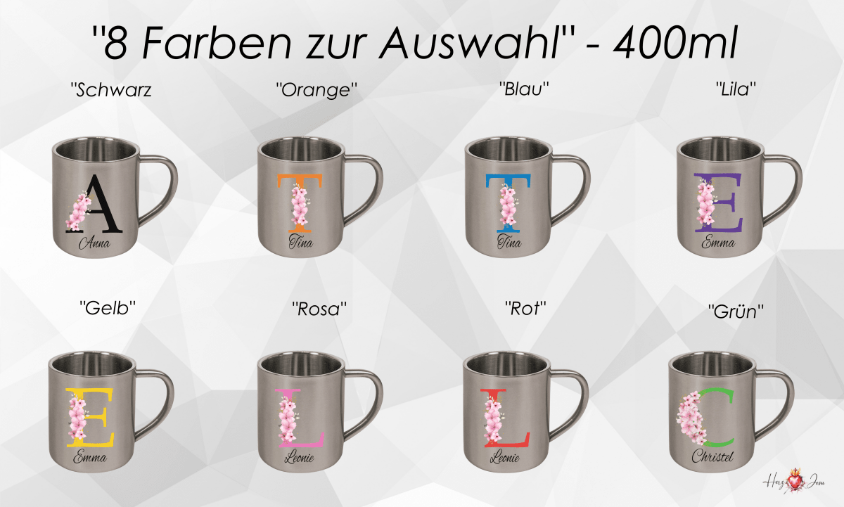 Personalisierte Edelstahl Tasse mit Namen Kaffeetasse Geschenkidee Camping Outdoor_013K - Herz Jesu