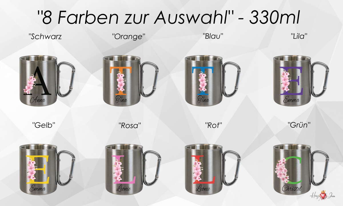 Personalisierte Edelstahl Tasse mit Namen Kaffeetasse Geschenkidee Camping Outdoor_013K - Herz Jesu