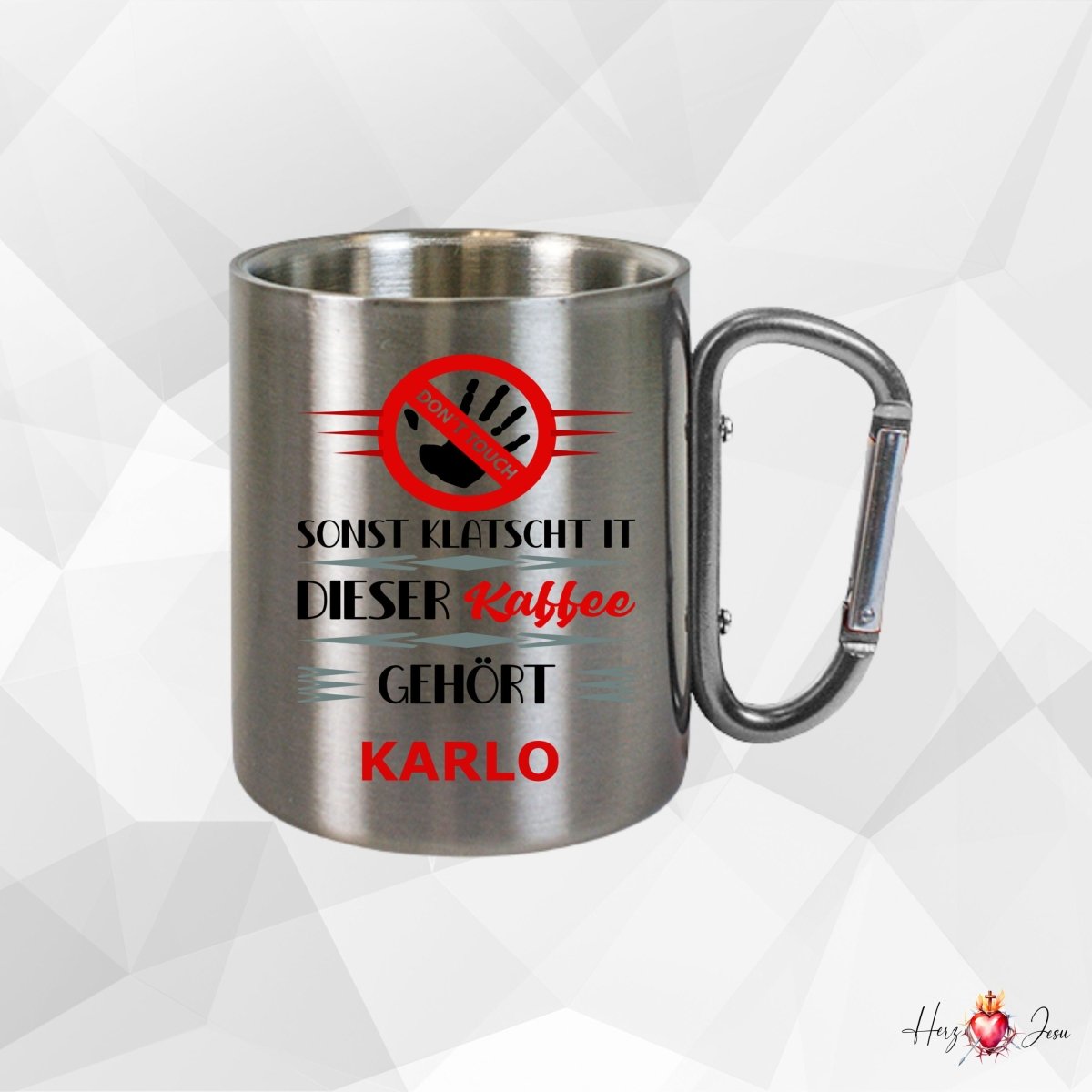 Personalisierte Edelstahl Tasse mit Namen Kaffeetasse Geschenkidee Camping Outdoor_015K - Herz Jesu