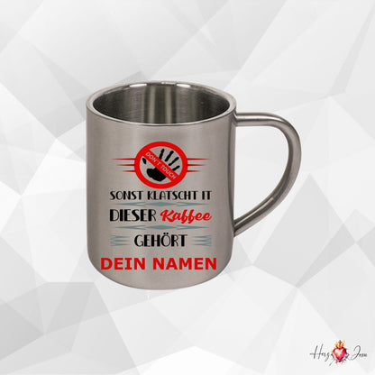 Personalisierte Edelstahl Tasse mit Namen Kaffeetasse Geschenkidee Camping Outdoor_015K - Herz Jesu