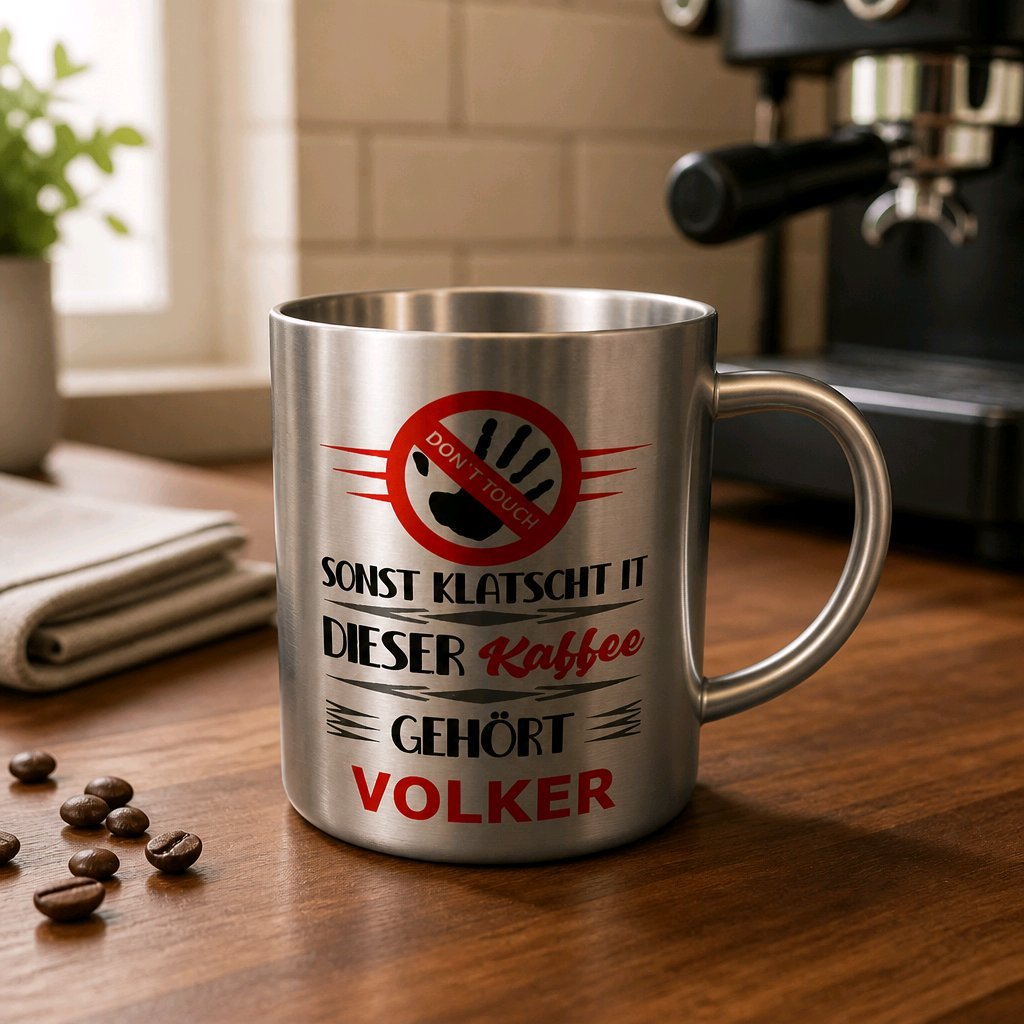 Personalisierte Edelstahl Tasse mit Namen Kaffeetasse Geschenkidee Camping Outdoor_015K - Herz Jesu