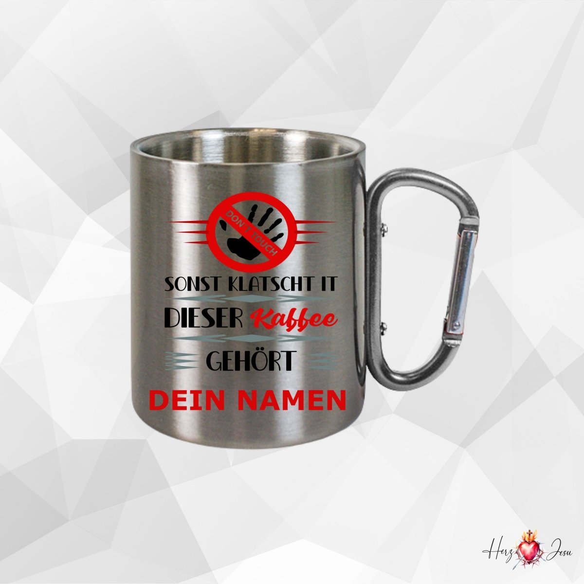 Personalisierte Edelstahl Tasse mit Namen Kaffeetasse Geschenkidee Camping Outdoor_015K - Herz Jesu