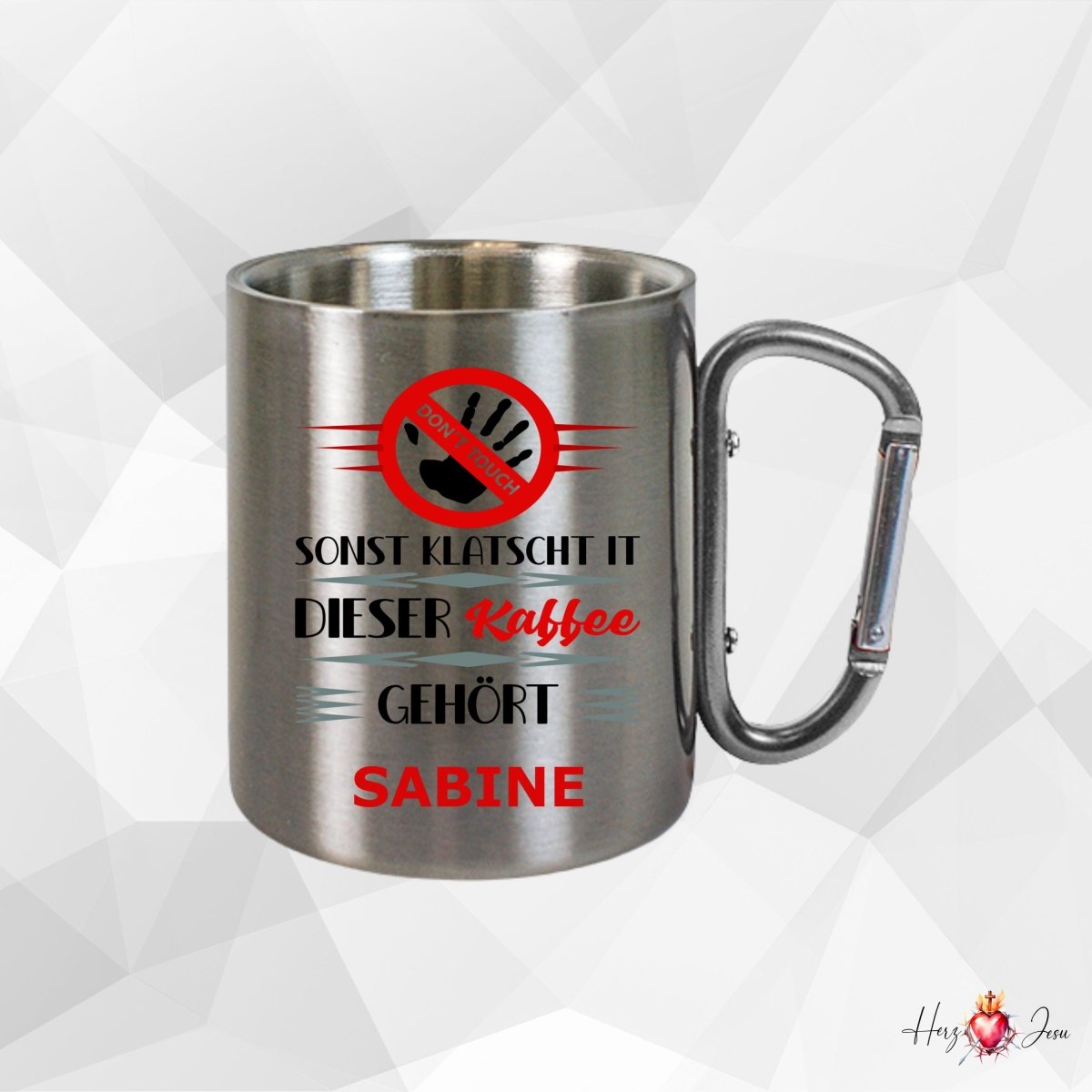 Personalisierte Edelstahl Tasse mit Namen Kaffeetasse Geschenkidee Camping Outdoor_015K - Herz Jesu