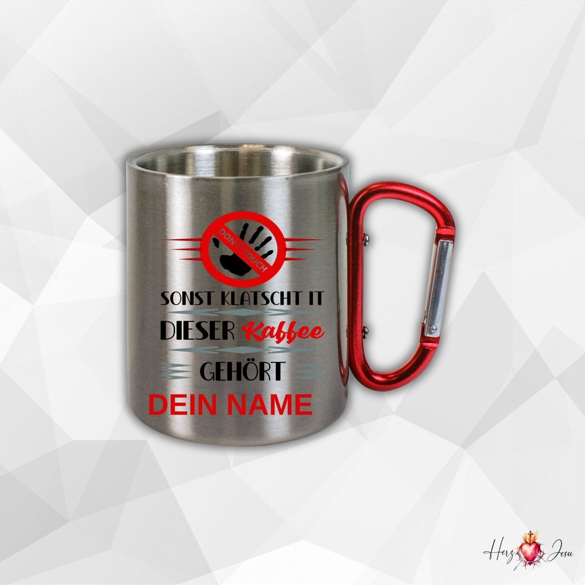 Personalisierte Edelstahl Tasse mit Namen Kaffeetasse Geschenkidee Camping Outdoor_015K - Herz Jesu