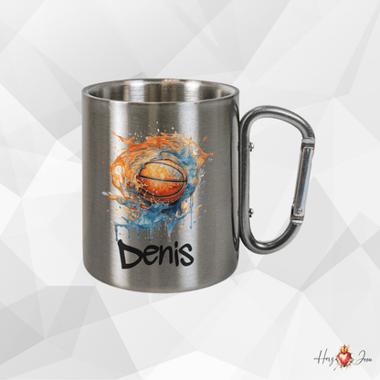 Personalisierte Edelstahl Tasse mit Namen Kaffeetasse Geschenkidee Camping Outdoor Basketball_010K - Herz Jesu