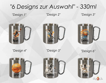 Personalisierte Edelstahl Tasse mit Namen Kaffeetasse Geschenkidee Camping Outdoor Basketball_010K - Herz Jesu