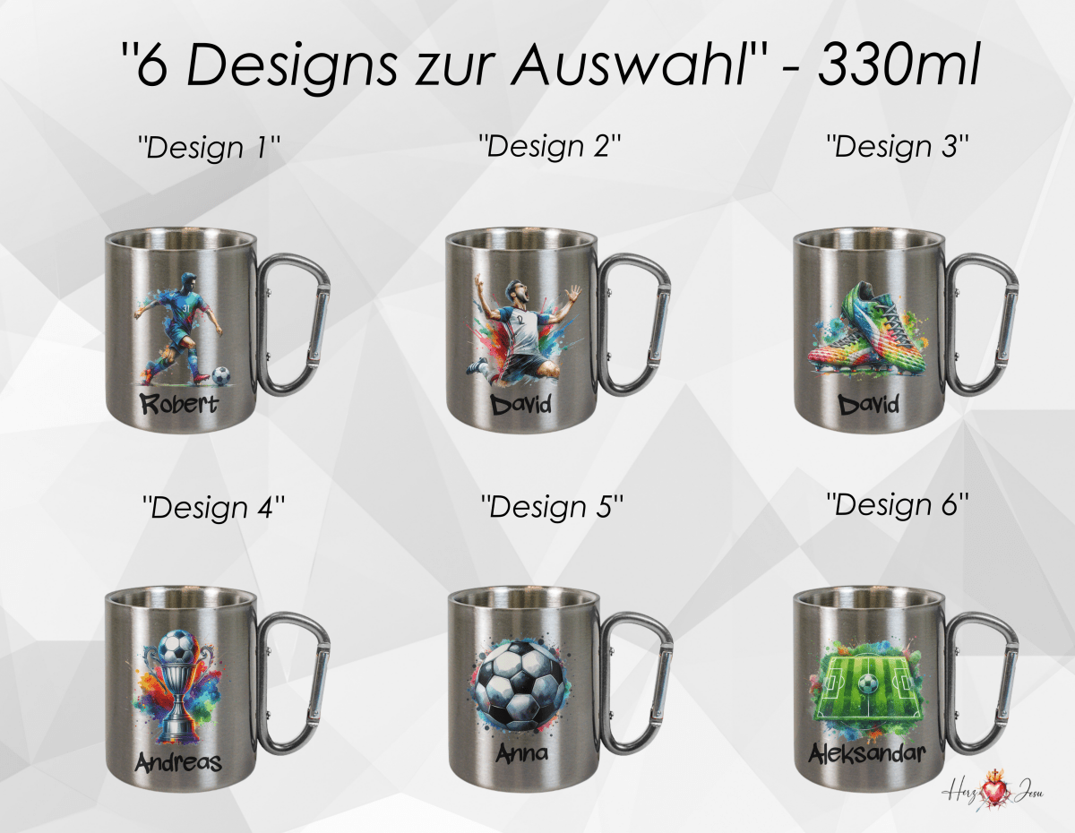 Personalisierte Edelstahl Tasse mit Namen Kaffeetasse Geschenkidee Camping Outdoor Fußball_014K - Herz Jesu
