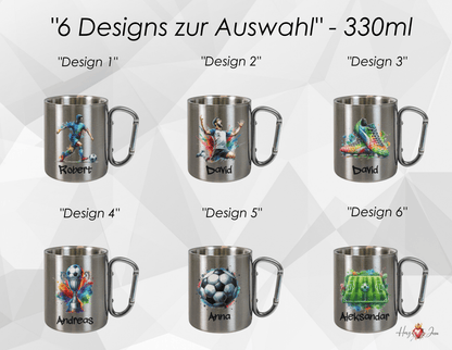 Personalisierte Edelstahl Tasse mit Namen Kaffeetasse Geschenkidee Camping Outdoor Fußball_014K - Herz Jesu