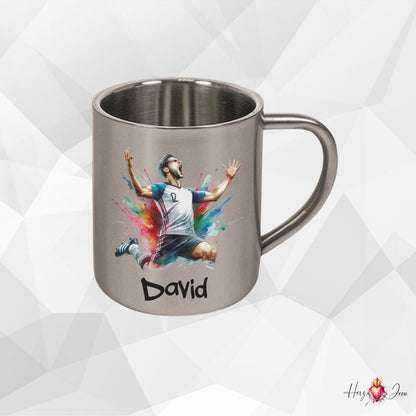 Personalisierte Edelstahl Tasse mit Namen Kaffeetasse Geschenkidee Camping Outdoor Fußball_014K - Herz Jesu