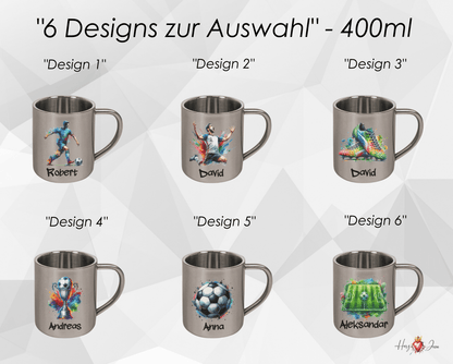 Personalisierte Edelstahl Tasse mit Namen Kaffeetasse Geschenkidee Camping Outdoor Fußball_014K - Herz Jesu