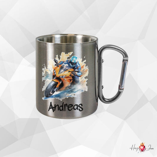 Personalisierte Edelstahl Tasse mit Namen Kaffeetasse Geschenkidee Camping Outdoor Motorrad_016K - Herz Jesu
