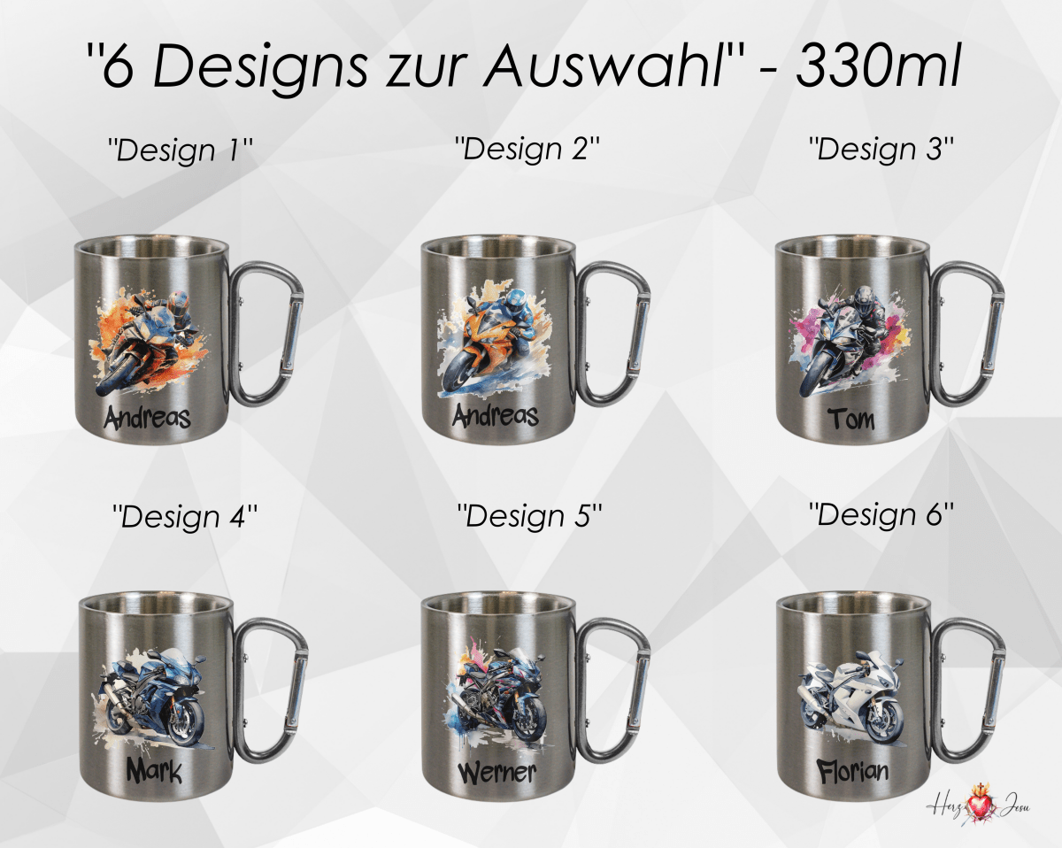 Personalisierte Edelstahl Tasse mit Namen Kaffeetasse Geschenkidee Camping Outdoor Motorrad_016K - Herz Jesu