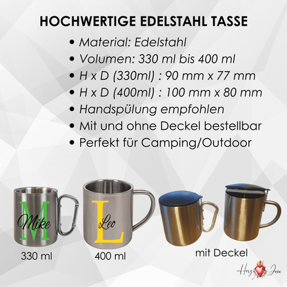 Personalisierte Edelstahl Tasse mit Namen Kaffeetasse Geschenkidee Camping Outdoor Motorrad_016K - Herz Jesu