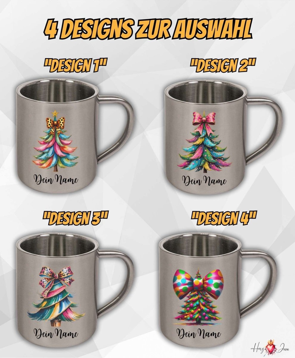 Personalisierte Edelstahl Tasse mit Namen Kaffeetasse Geschenkidee Camping Weihnachtsmotiv_019K - Herz Jesu
