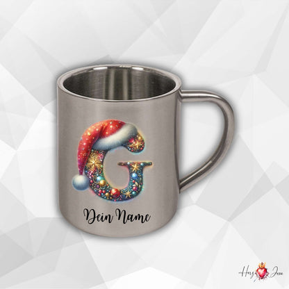Personalisierte Edelstahl Tasse mit Namen Kaffeetasse Geschenkidee Camping Weihnachtsmotiv_020K - Herz Jesu