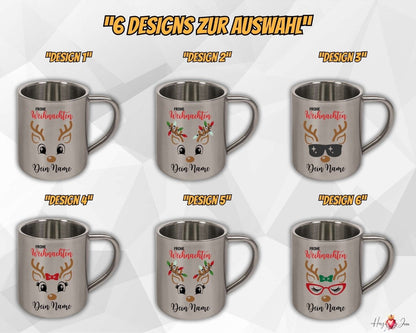 Personalisierte Edelstahl Tasse mit Namen Kaffeetasse Geschenkidee Camping Weihnachtsmotiv Rentier Motiv_022K - Herz Jesu