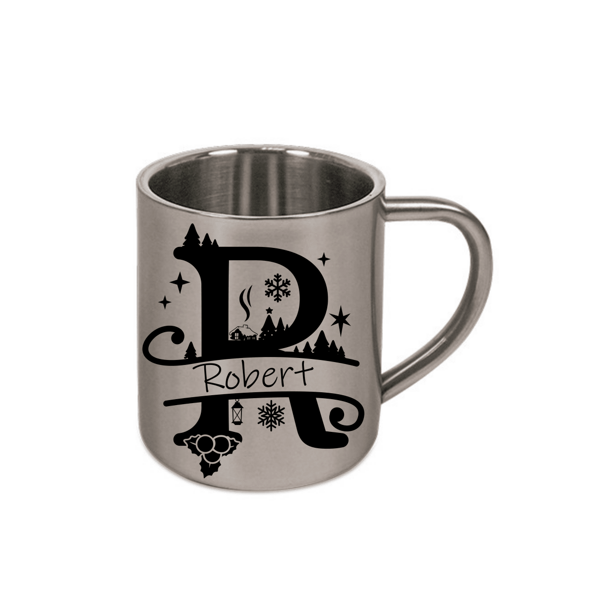 Personalisierte Edelstahl Weihnachtstasse mit deinem Namen Camping Outdoor_0006K - Herz Jesu