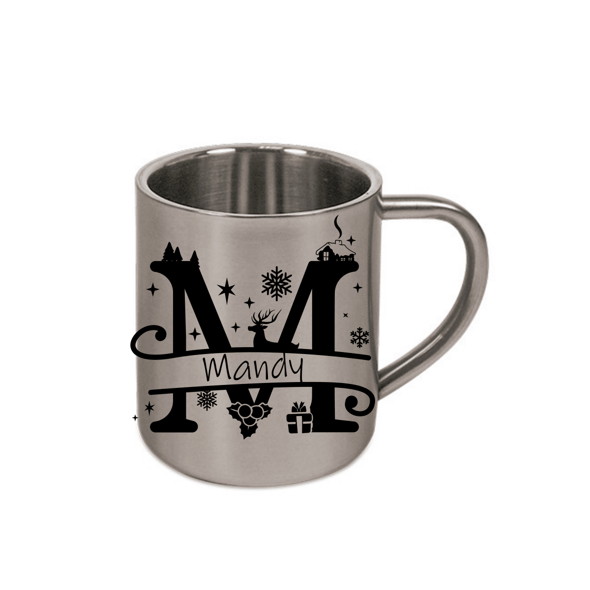 Personalisierte Edelstahl Weihnachtstasse mit deinem Namen Camping Outdoor_0006K - Herz Jesu