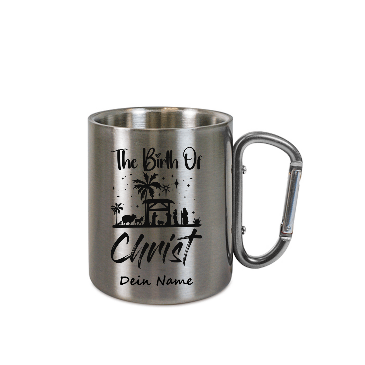 Personalisierte Edelstahl Weihnachtstasse mit deinem Namen Camping Outdoor_0007K - Herz Jesu