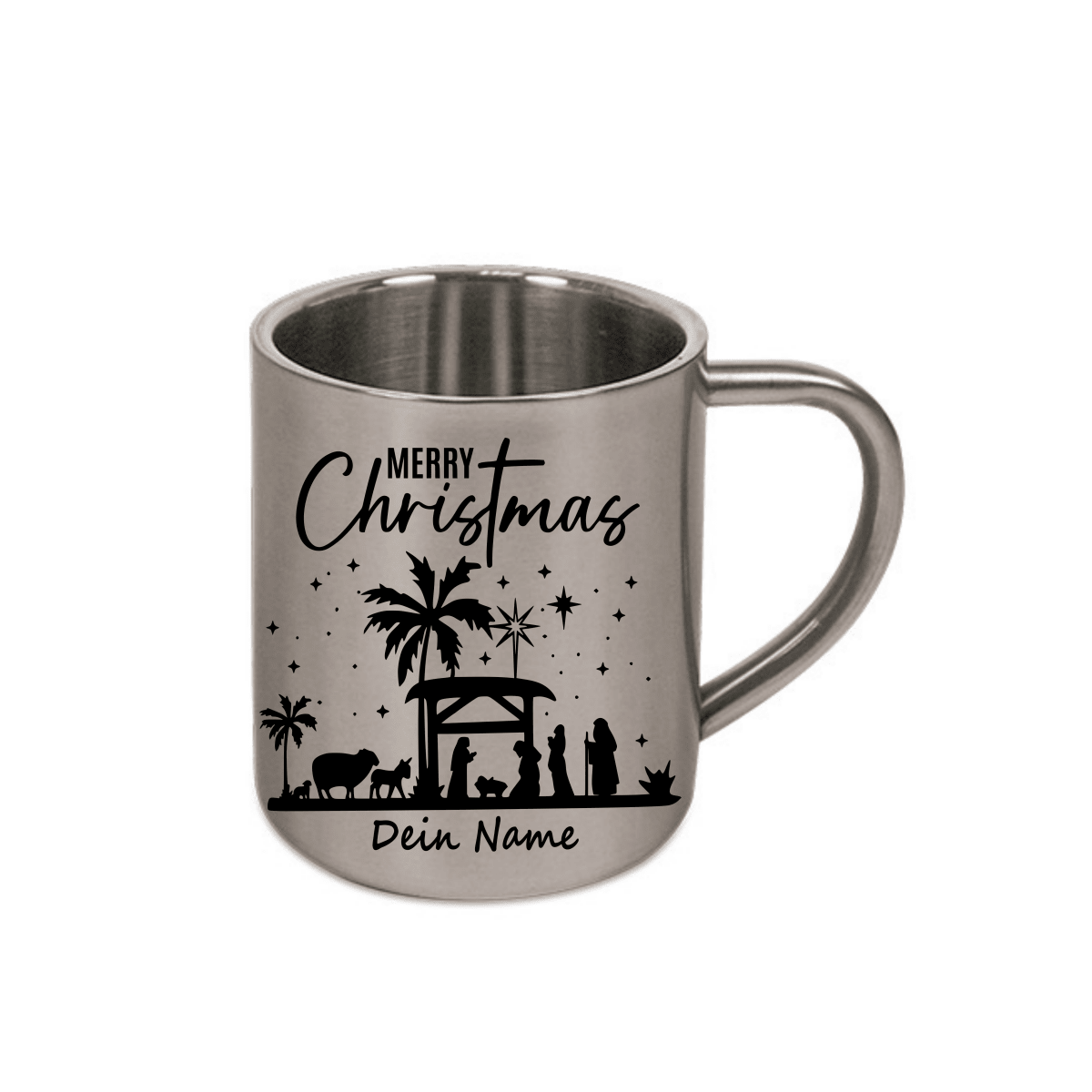 Personalisierte Edelstahl Weihnachtstasse mit deinem Namen Camping Outdoor_0007K - Herz Jesu