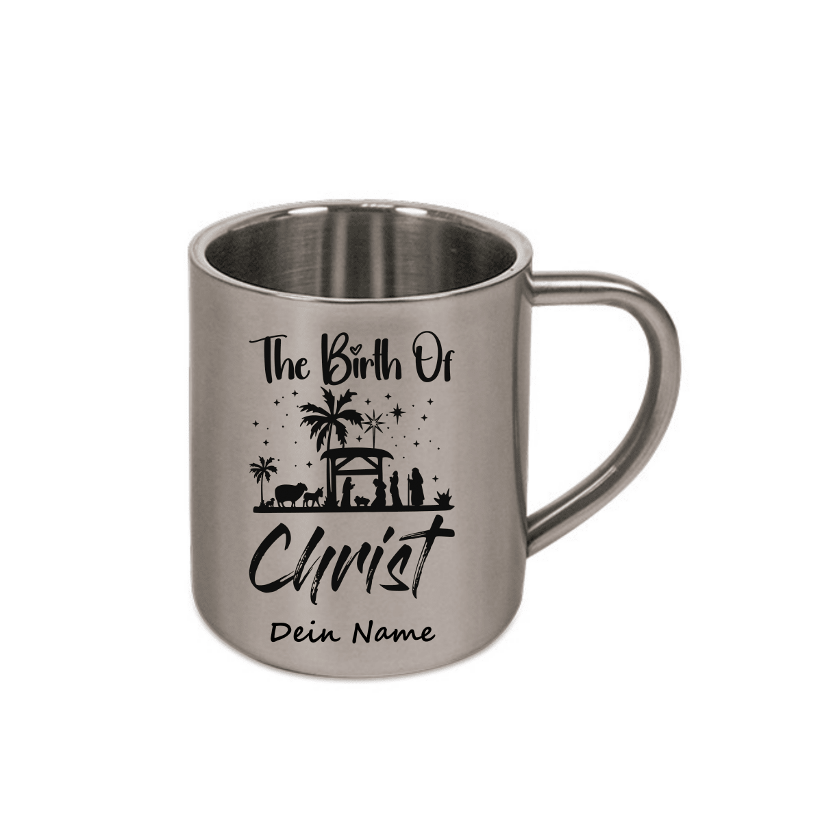 Personalisierte Edelstahl Weihnachtstasse mit deinem Namen Camping Outdoor_0007K - Herz Jesu