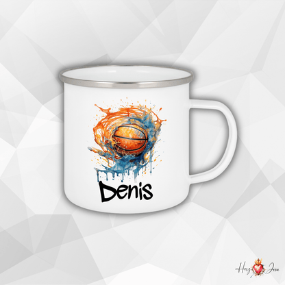 Personalisierte Emaille Tasse mit Namen Basketball Kindertasse Edelstahl Tasse_023H - Herz Jesu