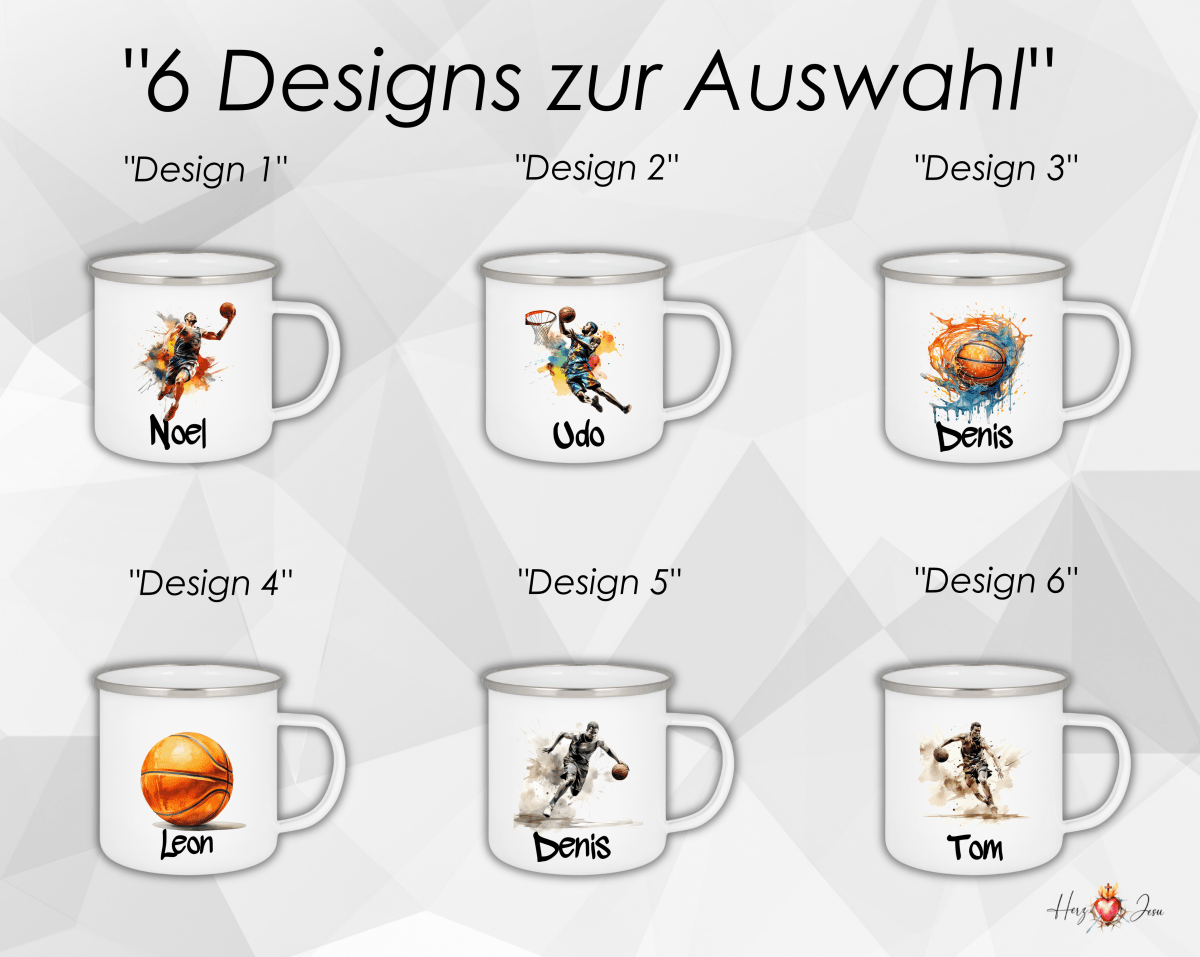 Personalisierte Emaille Tasse mit Namen Basketball Kindertasse Edelstahl Tasse_023H - Herz Jesu