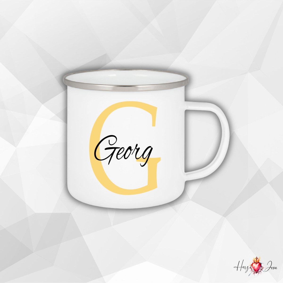 Personalisierte Emaille Tasse mit Namen Edelstahl Tasse_006H - Herz Jesu