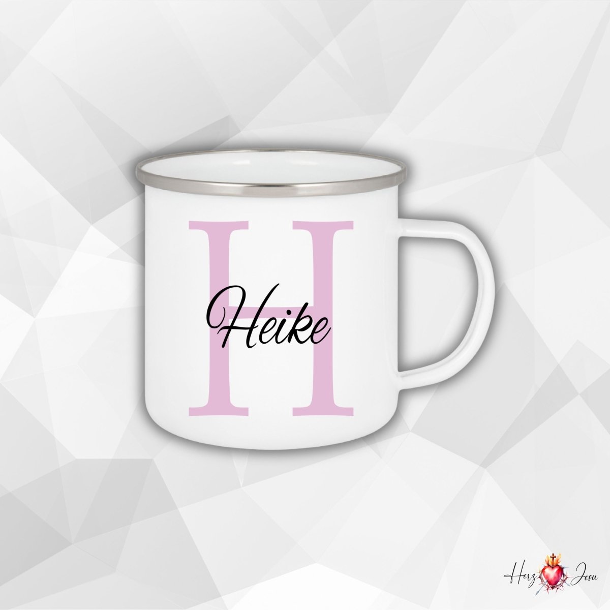Personalisierte Emaille Tasse mit Namen Edelstahl Tasse_006H - Herz Jesu