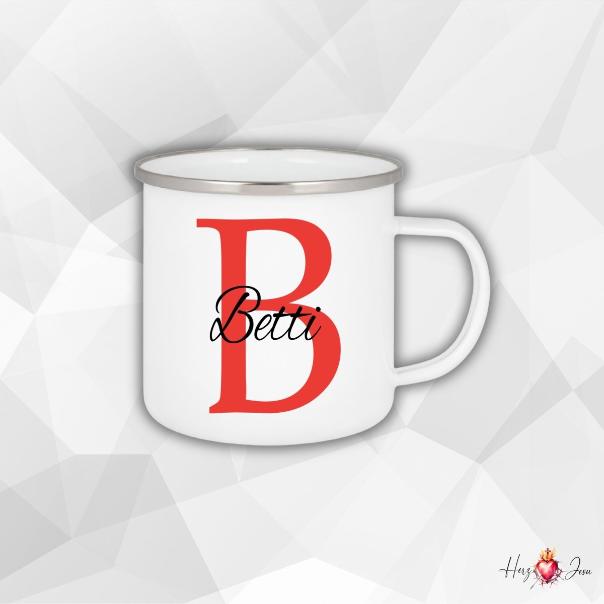 Personalisierte Emaille Tasse mit Namen Edelstahl Tasse_006H - Herz Jesu
