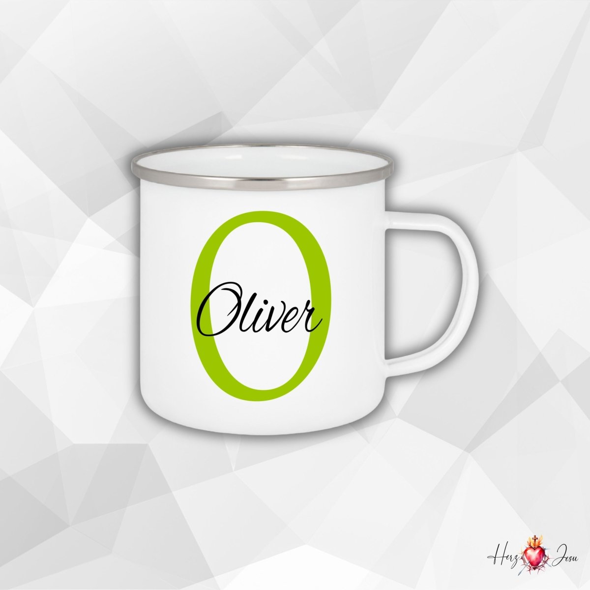 Personalisierte Emaille Tasse mit Namen Edelstahl Tasse_006H - Herz Jesu