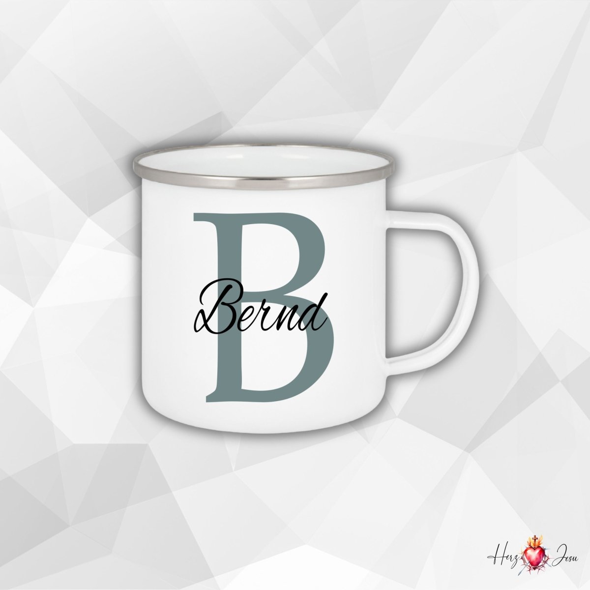 Personalisierte Emaille Tasse mit Namen Edelstahl Tasse_006H - Herz Jesu
