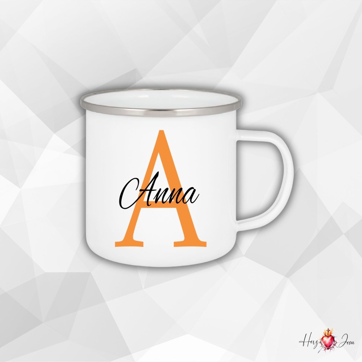 Personalisierte Emaille Tasse mit Namen Edelstahl Tasse_006H - Herz Jesu