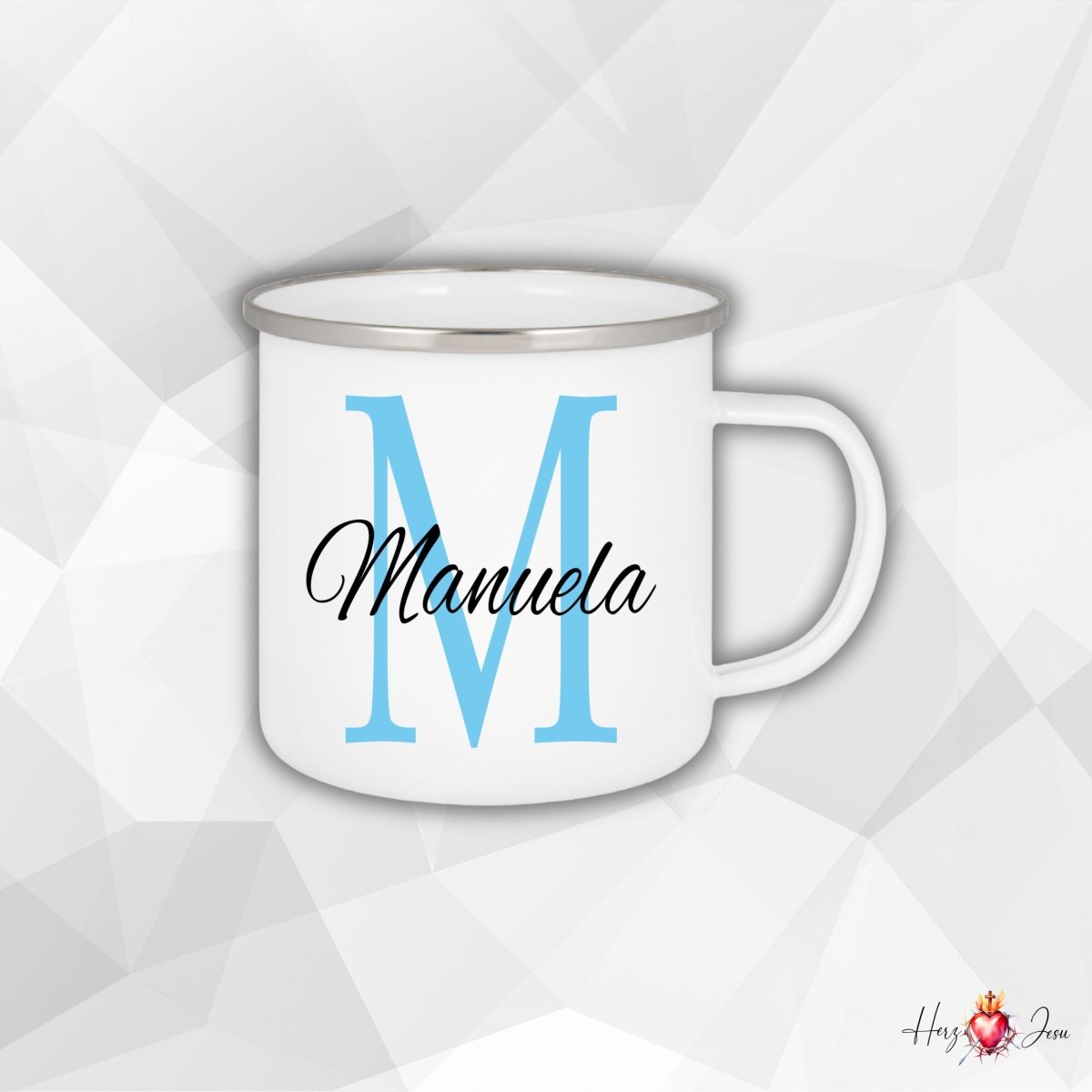 Personalisierte Emaille Tasse mit Namen Edelstahl Tasse_006H - Herz Jesu