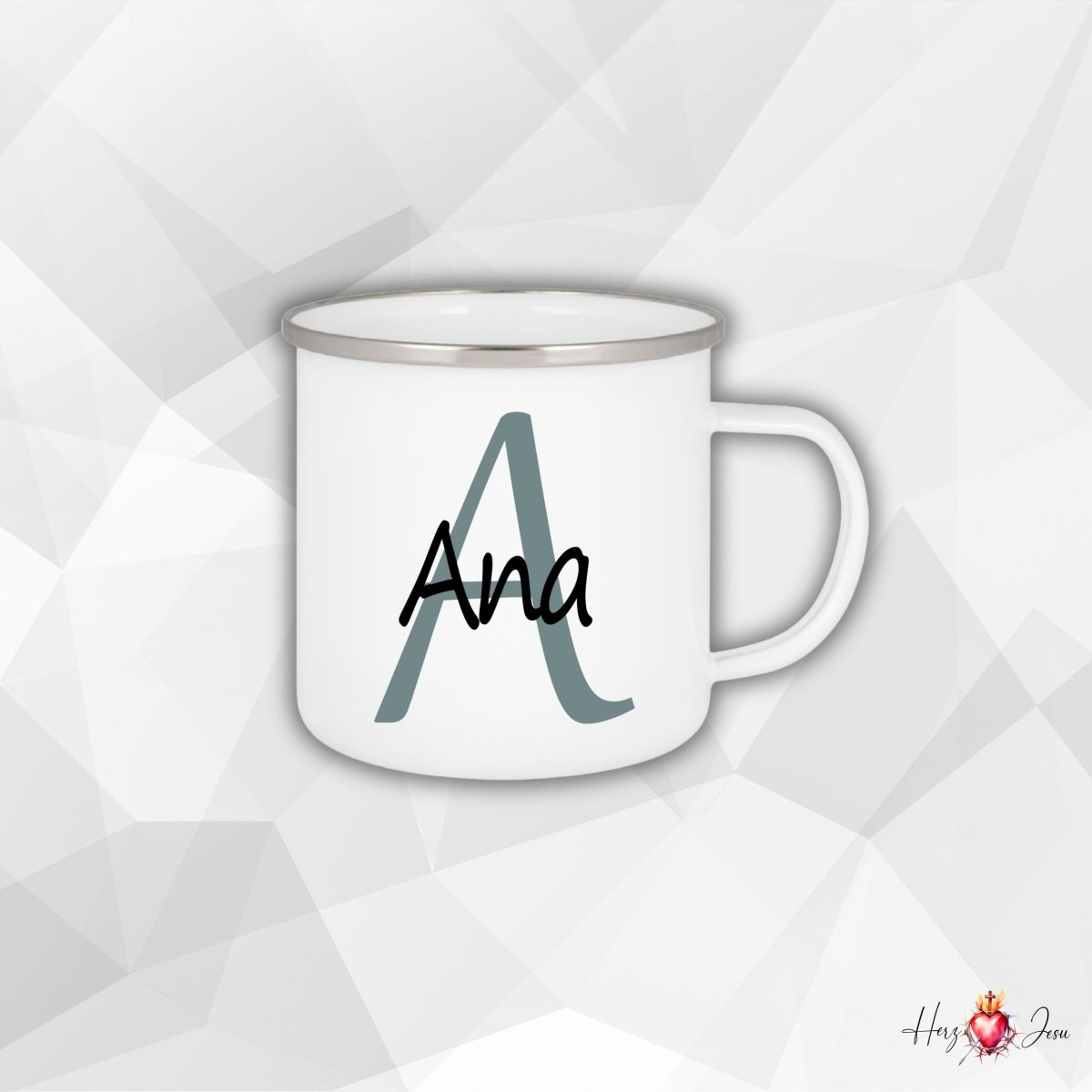 Personalisierte Emaille Tasse mit Namen Edelstahl Tasse_012H - Herz Jesu